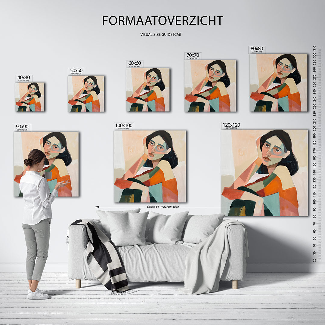 Vrouwelijk portret kleuren kunstwerk – materiaalweergave – dit kunstwerk toont een vrouwelijk portret met vloeiende lijnen en