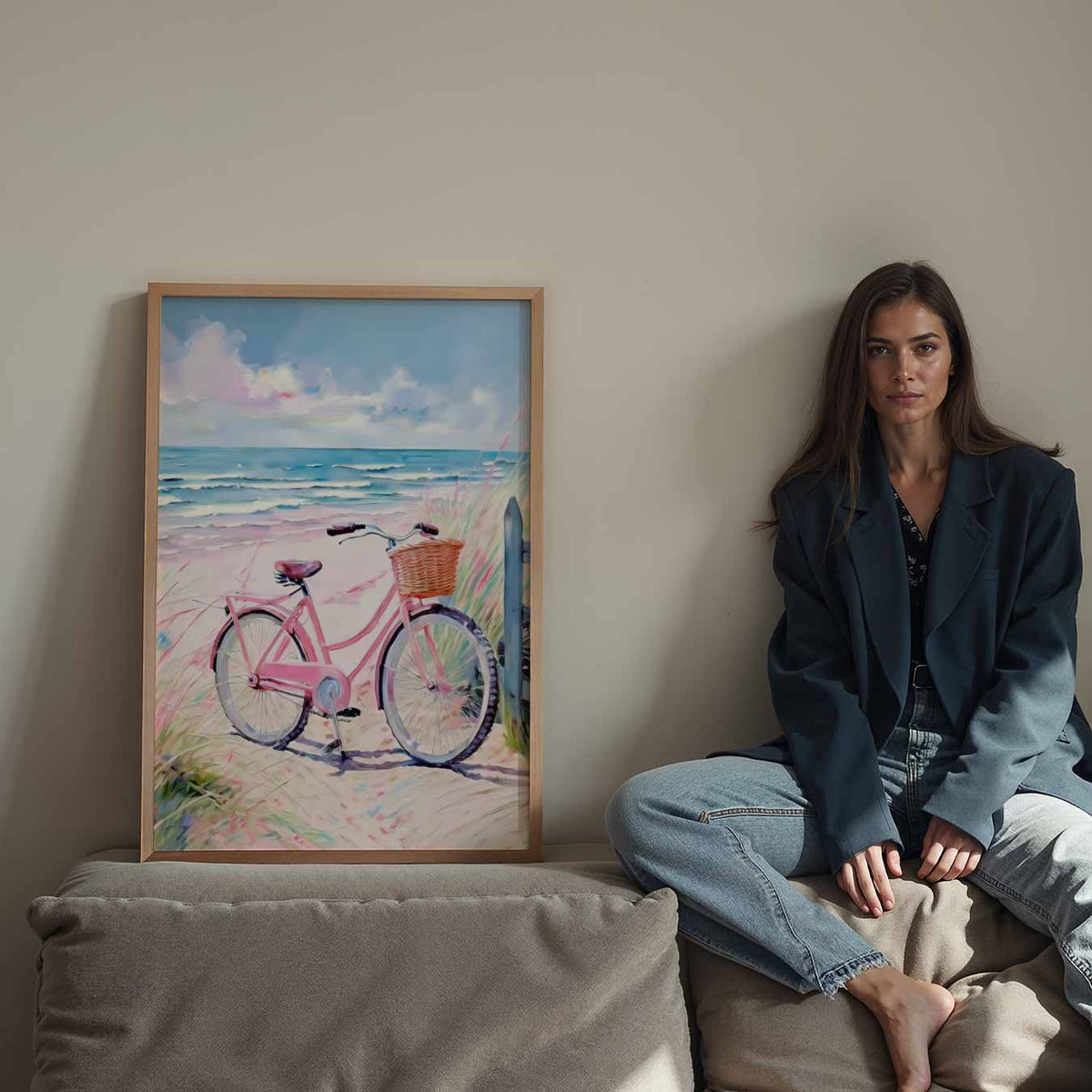 Zomerse Fietstocht aan Zee – Streetart wandkunst als portret poster
