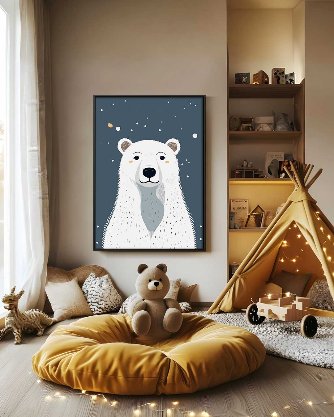 Schattige IJsbeer Illustratie – modern portret kunstwerk van WallArtistic