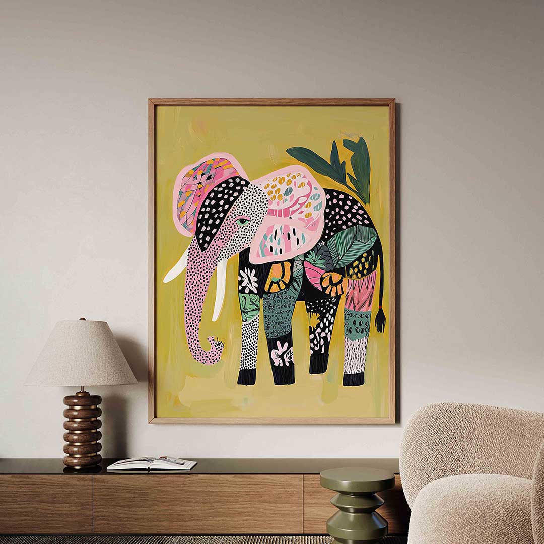 Olifant met kleurrijke patronen – dieren poster in staand formaat