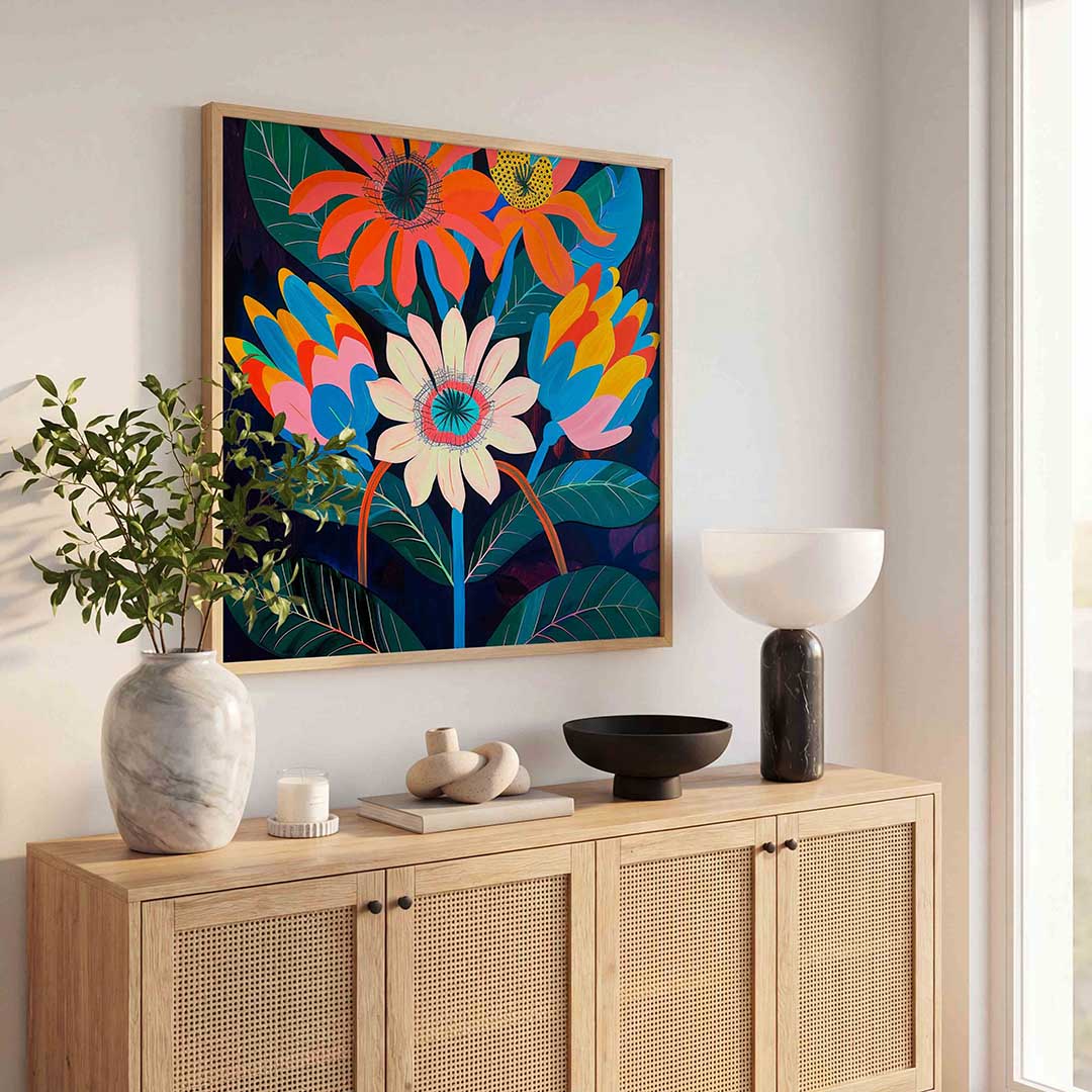 Bloemen en bladeren – illustratie poster in vierkant formaat