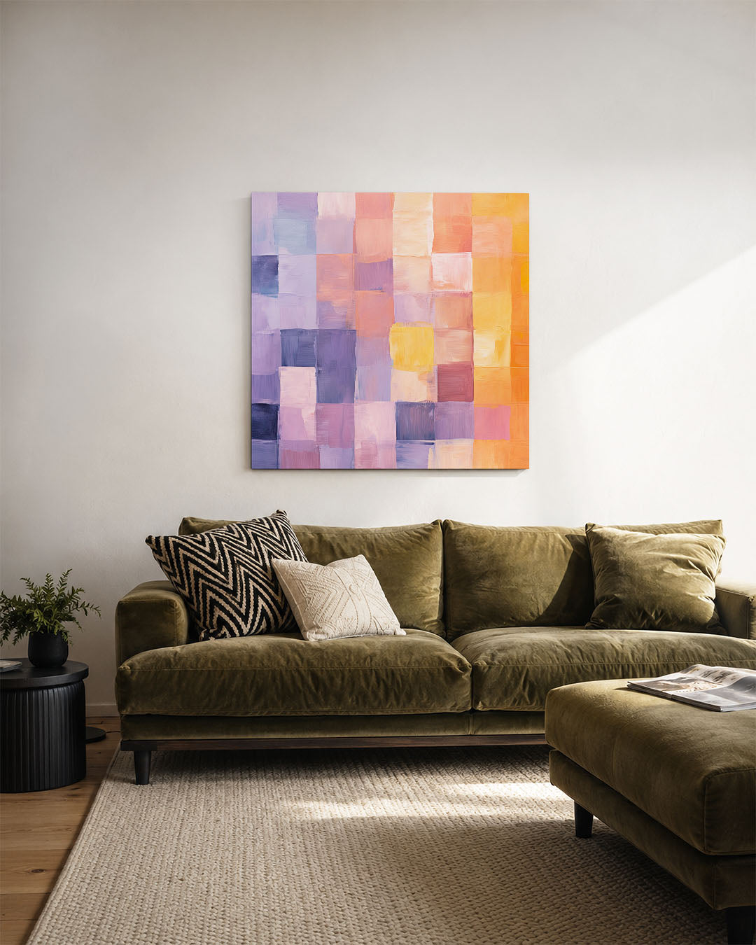 Kleurrijke geometrie kunstwerk – derde productweergave – dit kunstwerk toont een levendige compositie van rechthoeken in
