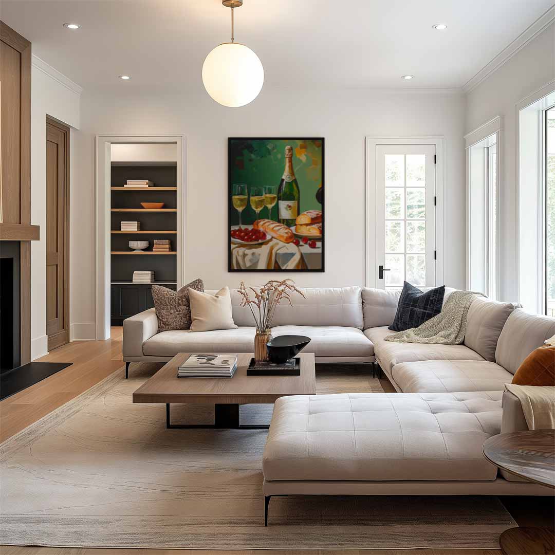 Luxe Stilleven met Champagne en Brood – modern portret kunstwerk van WallArtistic