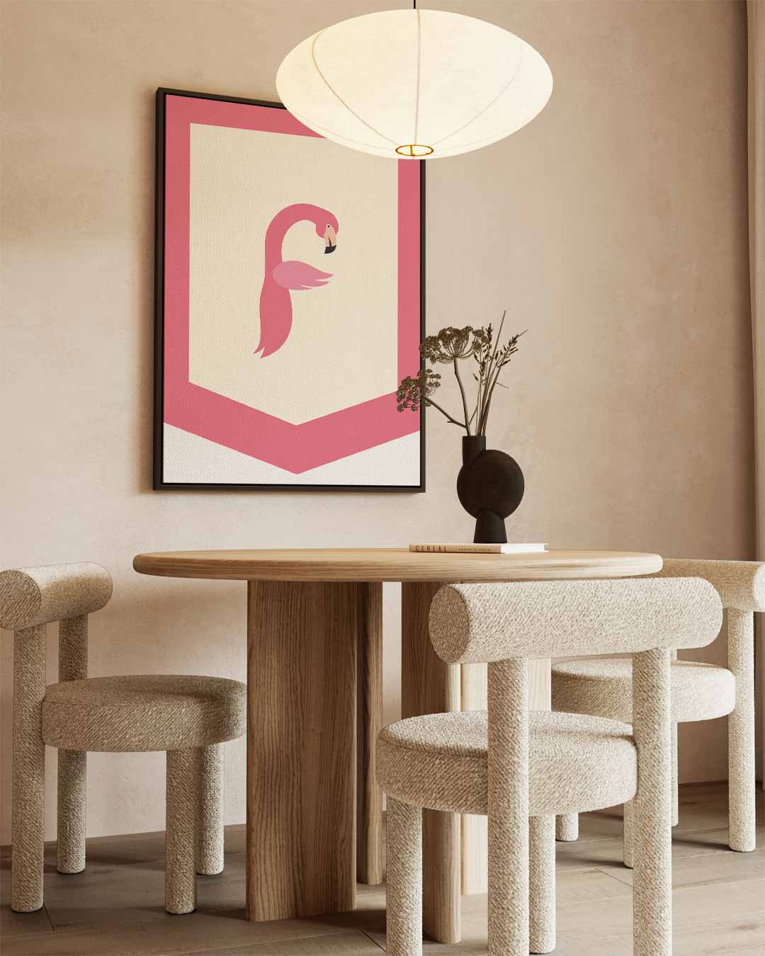 Flamingo Elegantie – kunstwerk met zwarte baklijst