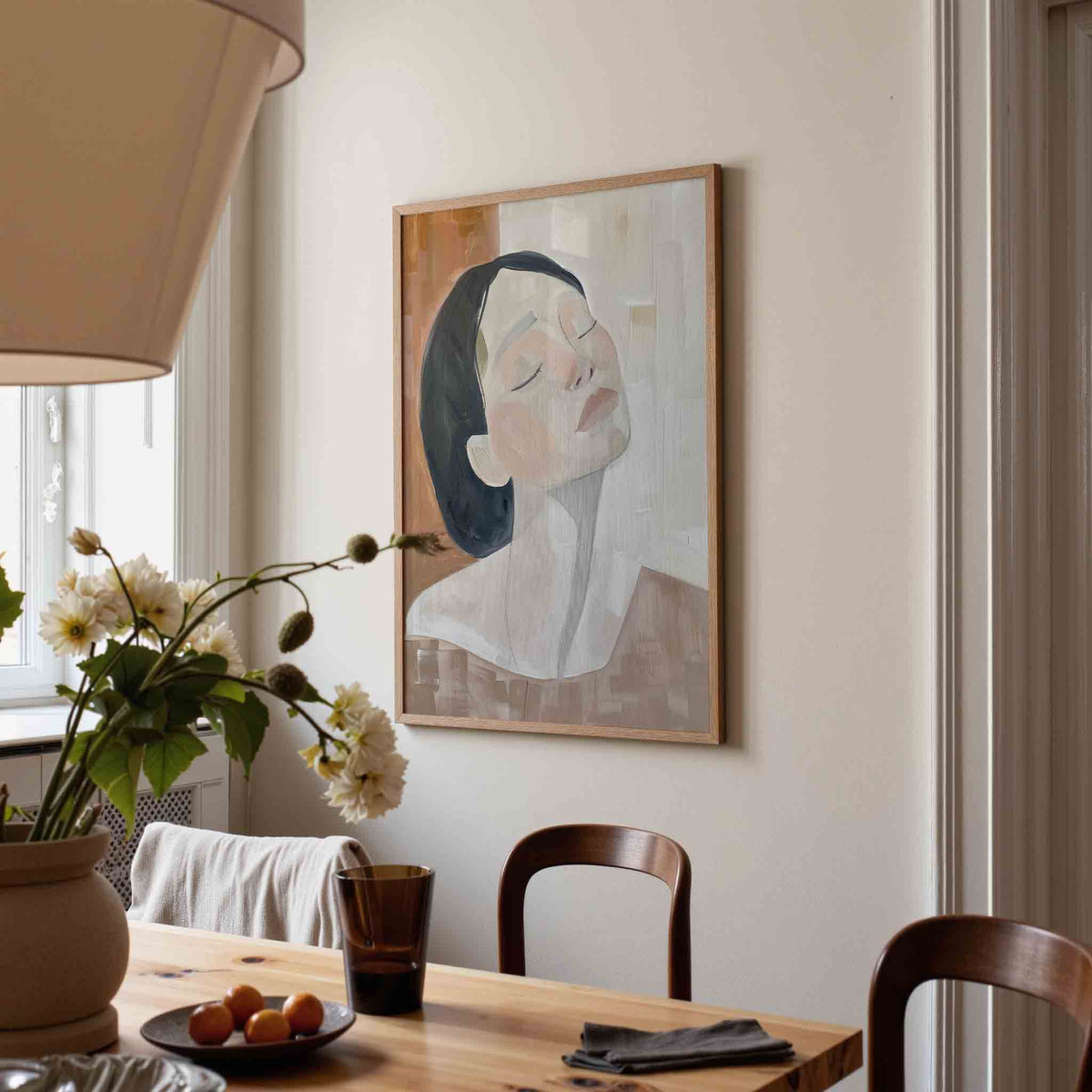 Vrouw met gesloten ogen – eigentijdse illustratie poster in staand formaat