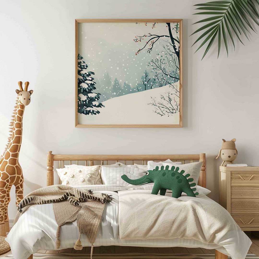 Winterlandschap met sneeuw – vierkante kinderkamer wanddecoratie van WallArtistic