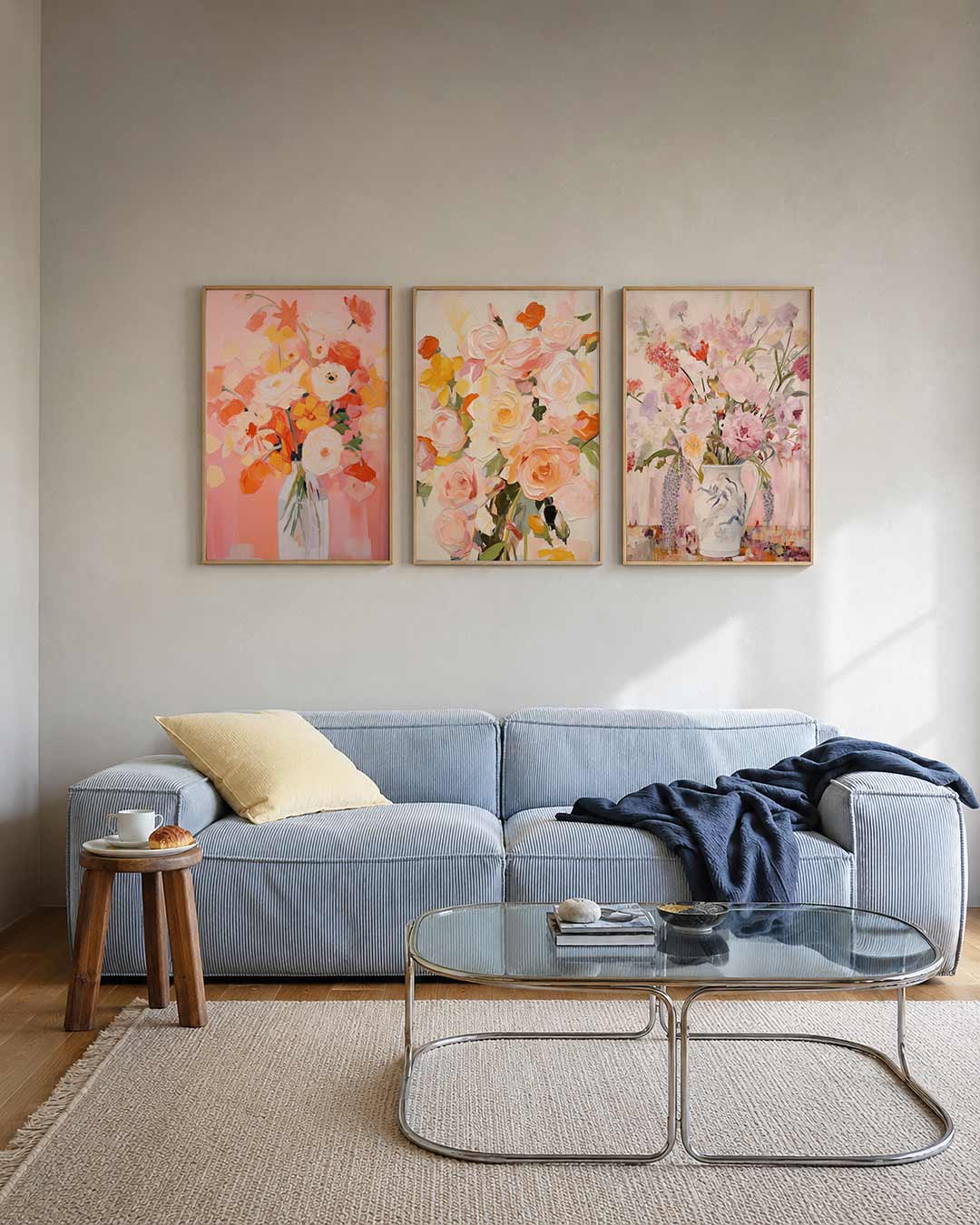 Bloemrijke kleurvlakken posterset – tweede productweergave – deze kleurrijke compositie toont een vaas met bloemen in
