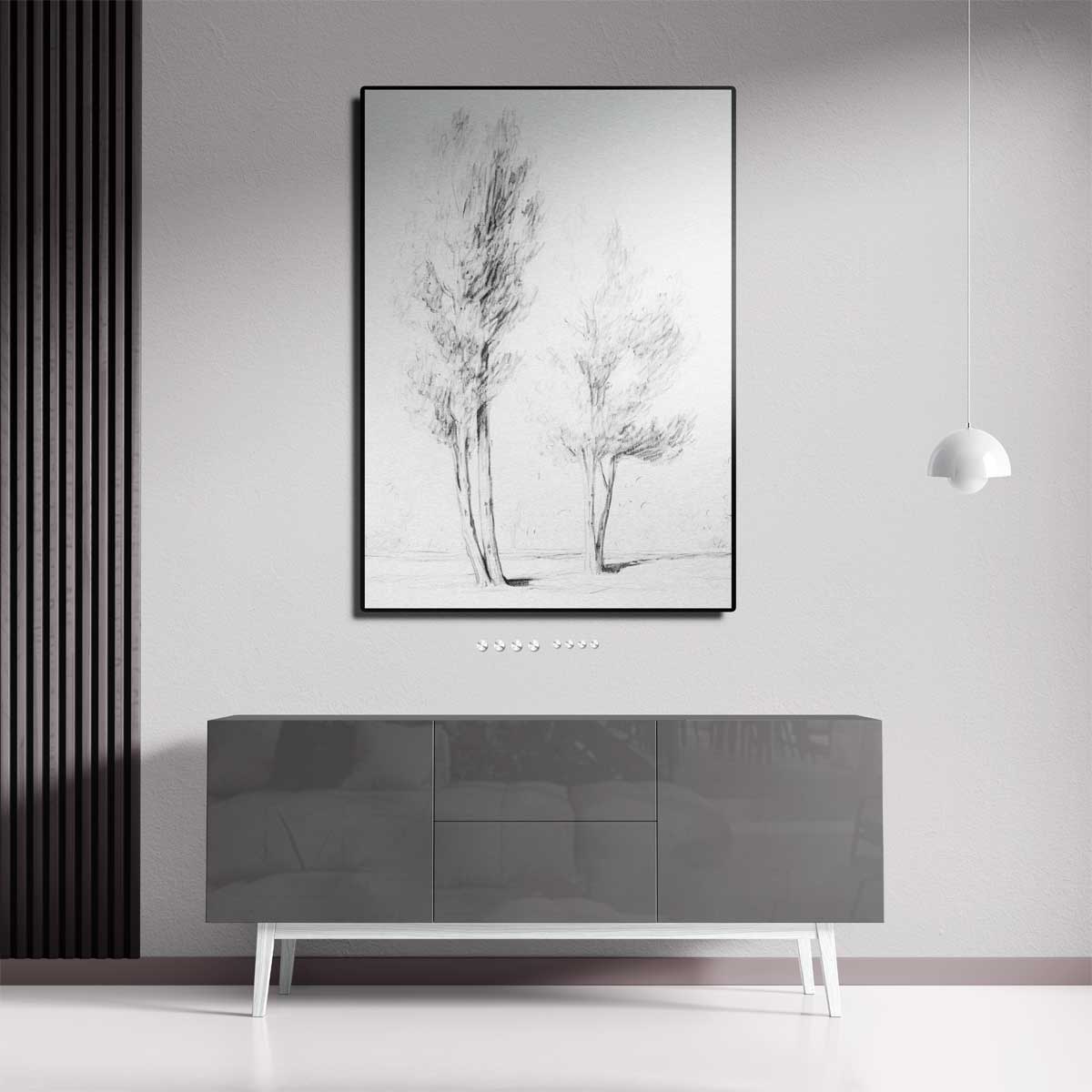 Zachte Potlood Schets van Bomen – staande wandkunst voor woonkamer of interieur
