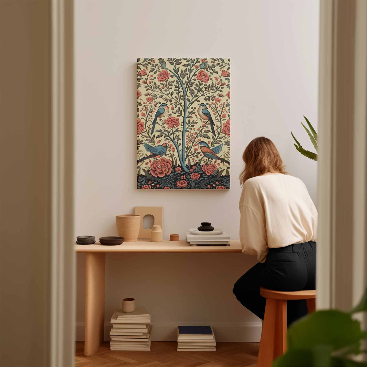 Bloemen en Vogels Paradijs – canvas kunstwerk als wanddecoratie