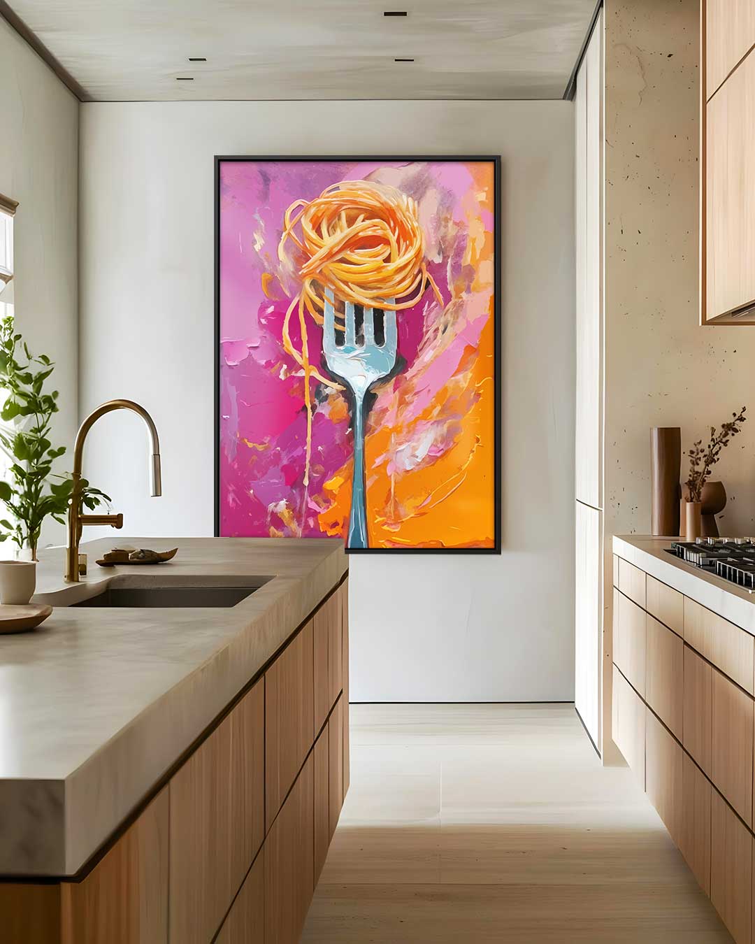 Spaghetti op een Vork – modern portret kunstwerk van WallArtistic