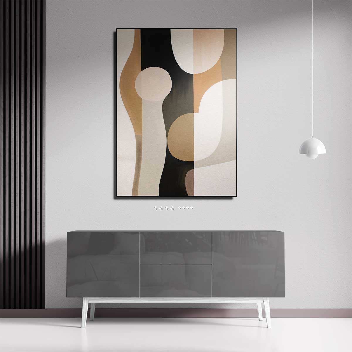 Abstracte Elegantie in Aardetinten – kunstwerk met zwarte baklijst
