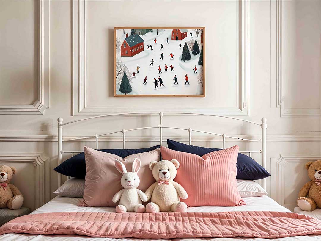 Schaatsers in winterlandschap – kids poster in liggend formaat