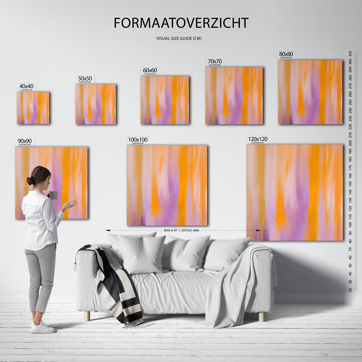 Abstracte oranje en paarse – vierkante muurposter met kleurrijke vormen