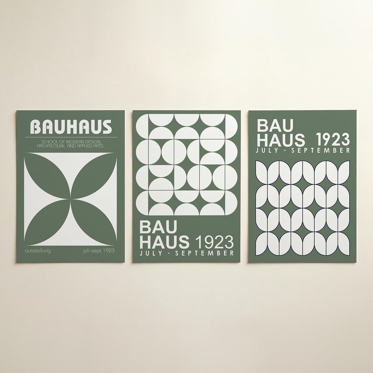 Vorm en balans driedelige posterset in interieur