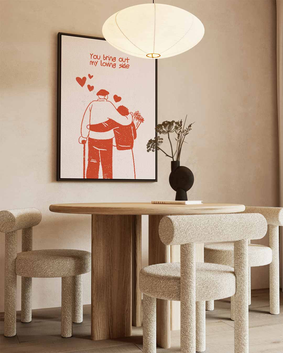 Liefdevolle Omarming Illustratie – kunstwerk met zwarte baklijst