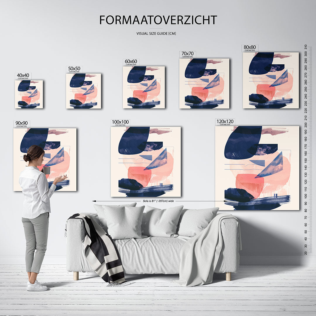Dynamische vormen compositie kunstwerk – materiaalweergave – dit werk toont een speelse mix van organische en geometrische