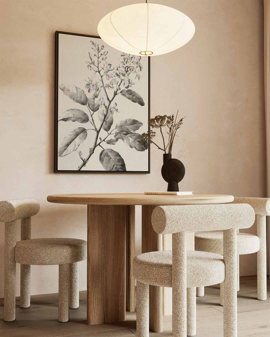 Botanische Schets in Zwart-Wit – staande wandkunst voor woonkamer of interieur