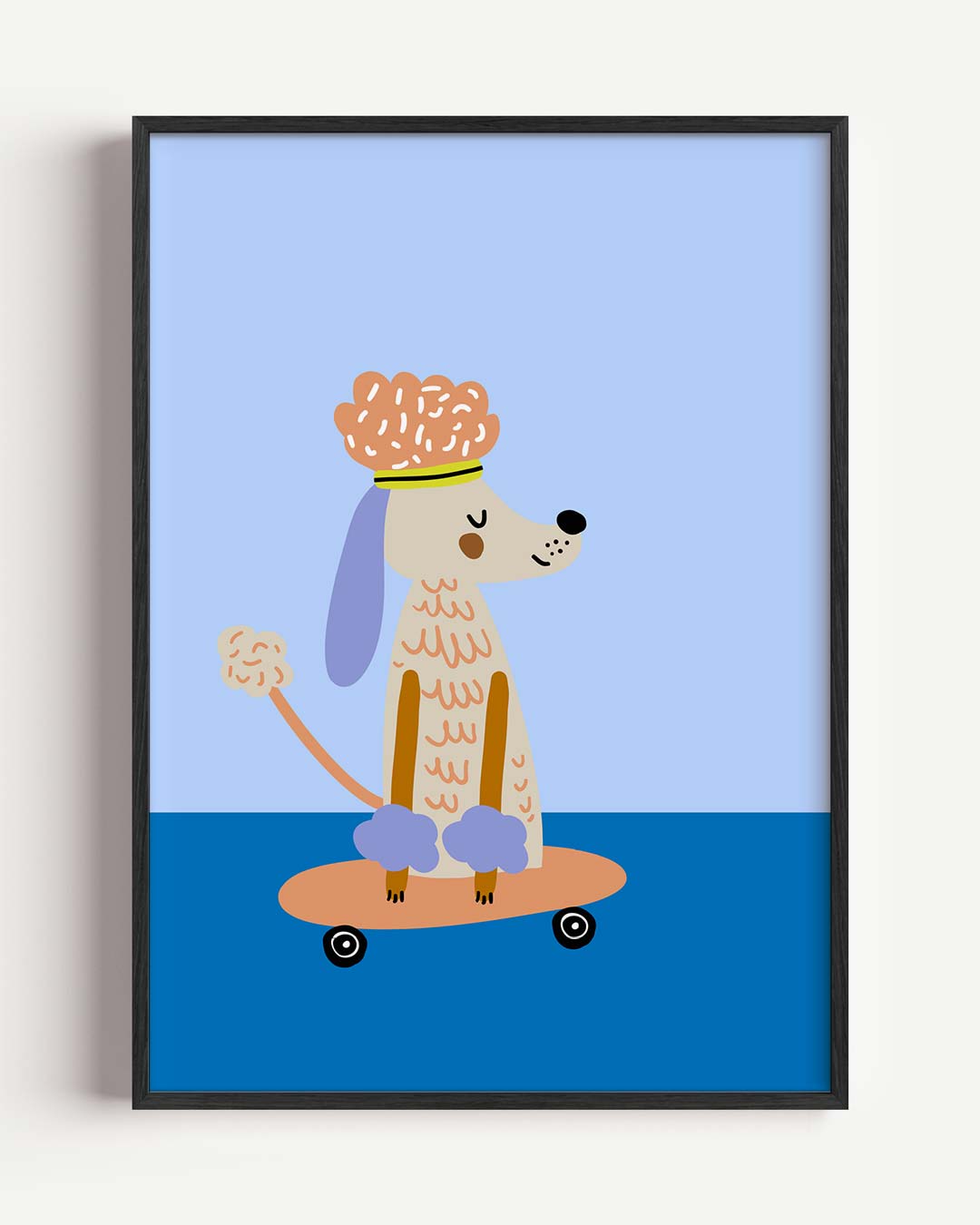 Schattige Hond op Skateboard – kids portret poster als wanddecoratie