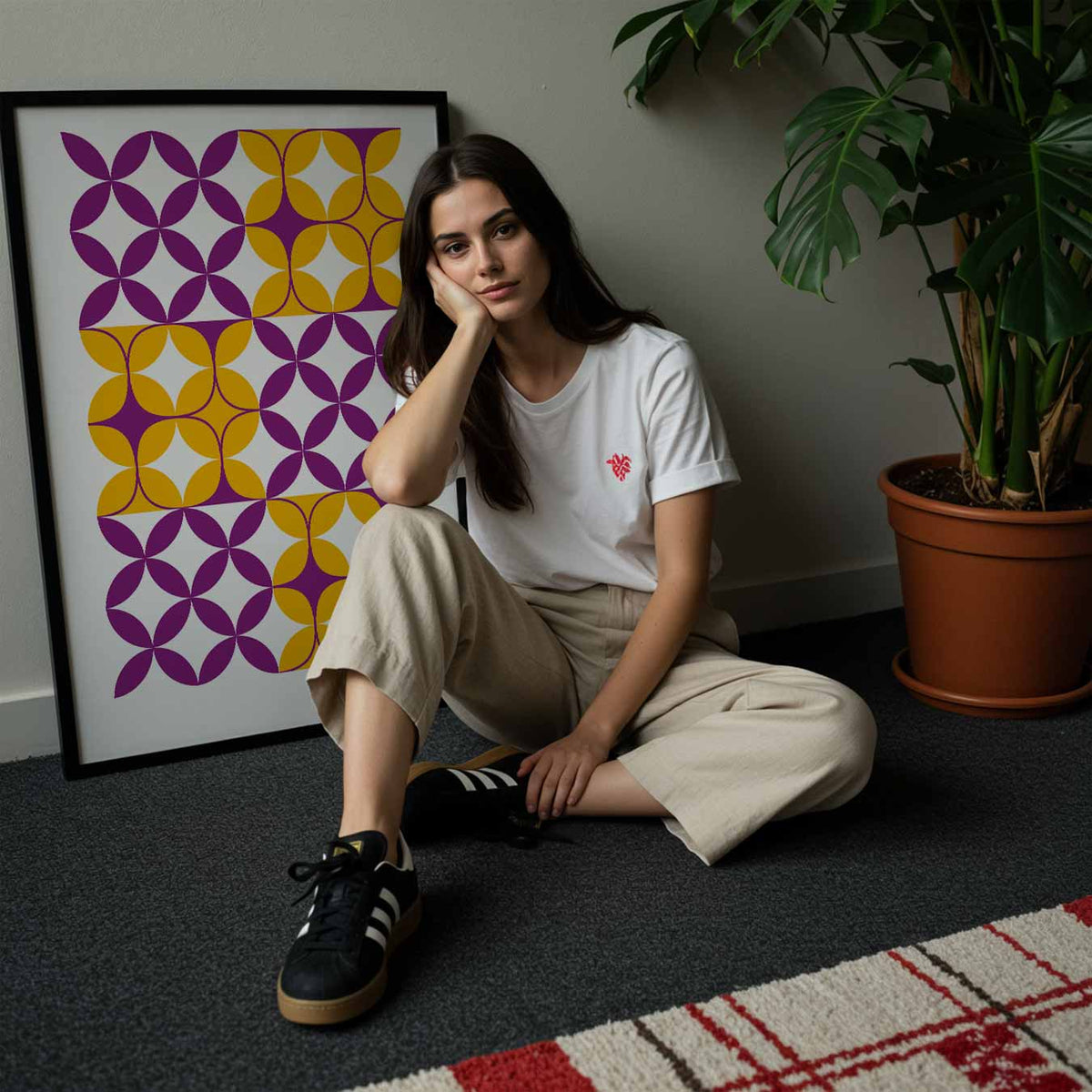Retro Bloemen Patroon – abstracte wandkunst als portret poster