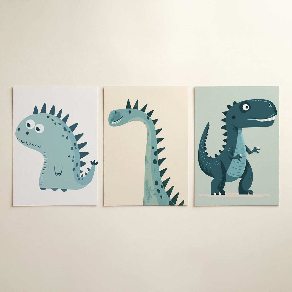 Speelse dino driedelige posterset in interieur