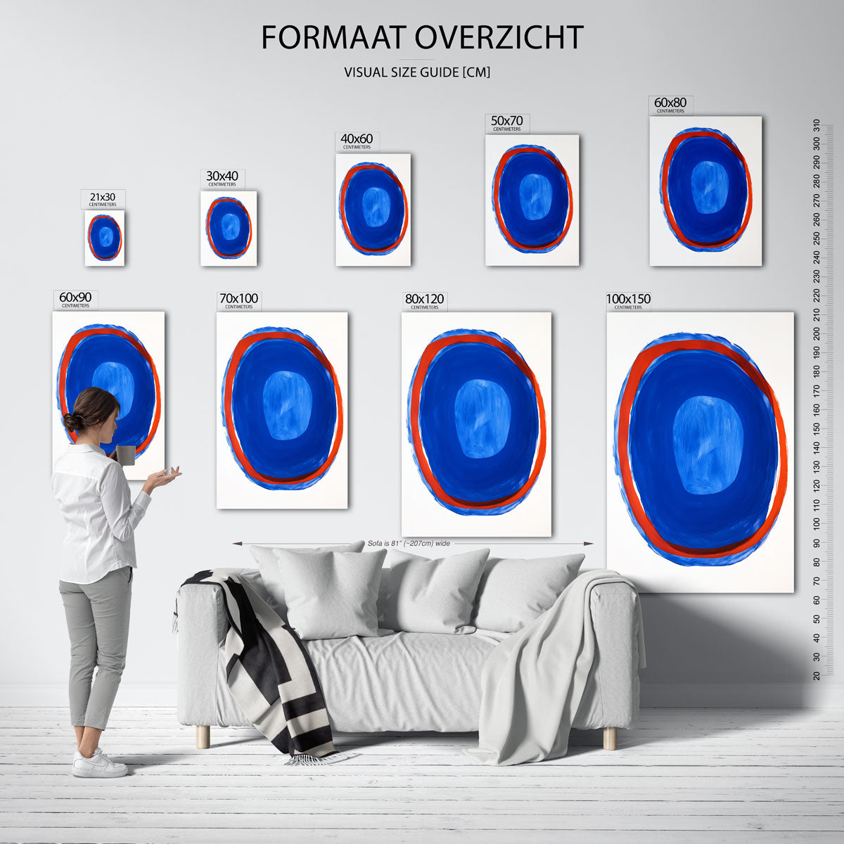 Blauwe en rode cirkel – staande muurposter voor een modern interieur