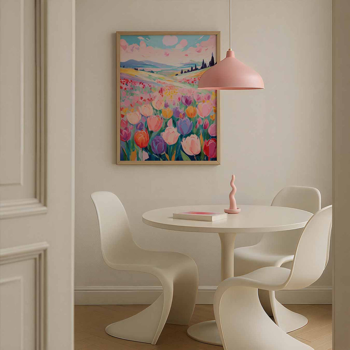 Vrolijke Tulpenweide – bloemen poster in staand formaat
