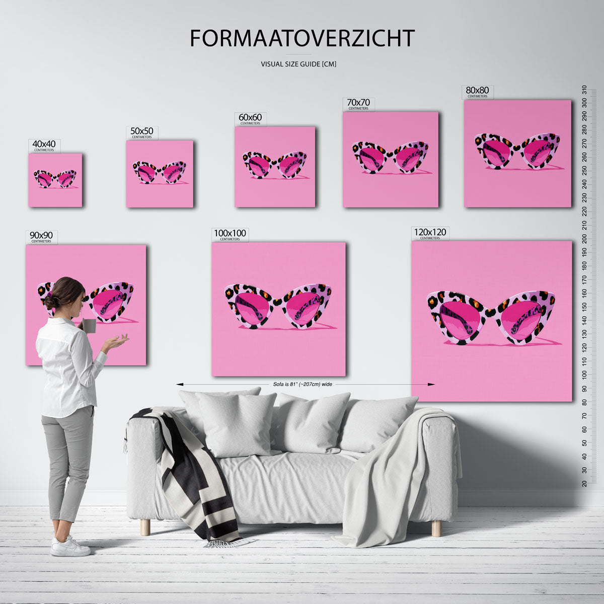 Zonnebril met luipaardprint – kleurrijke vierkante muurposter in Pop Art stijl