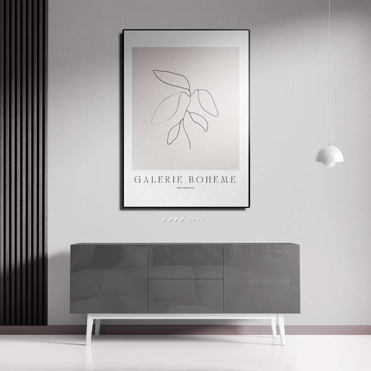 Minimalistische Lijntekening van Bladeren – canvas kunstwerk als wanddecoratie