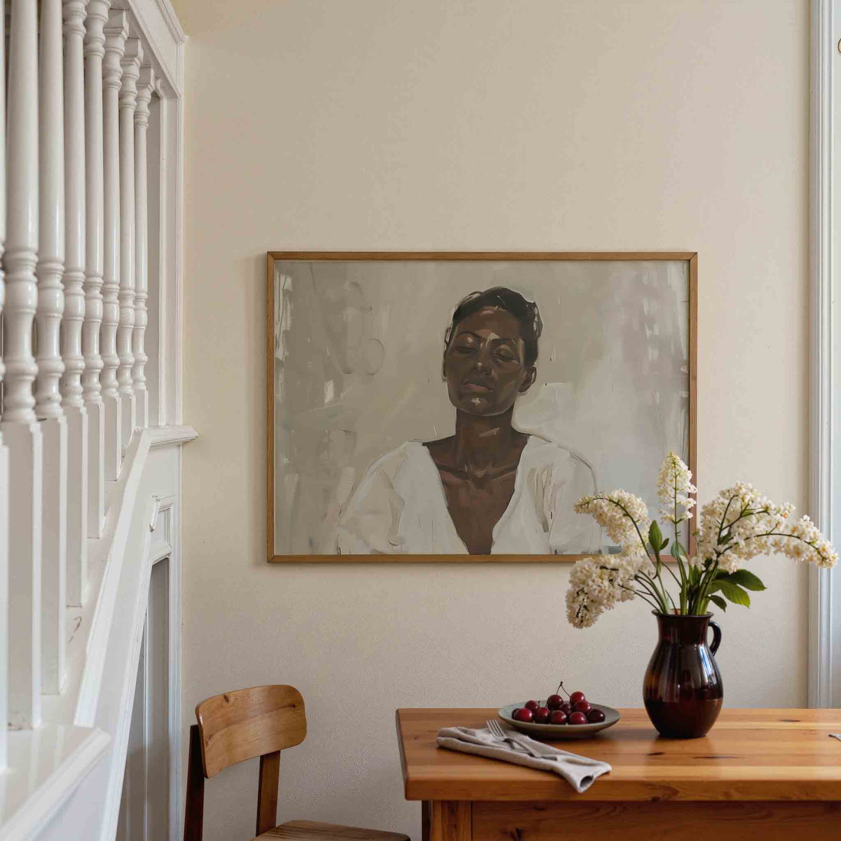 Portret met gesloten ogen – liggende illustratie poster als wanddecoratie