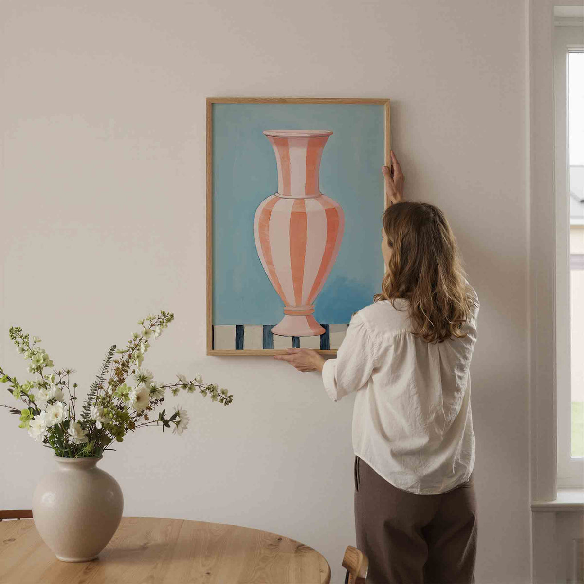 Gestreepte vaas – botanische wandkunst als portret poster