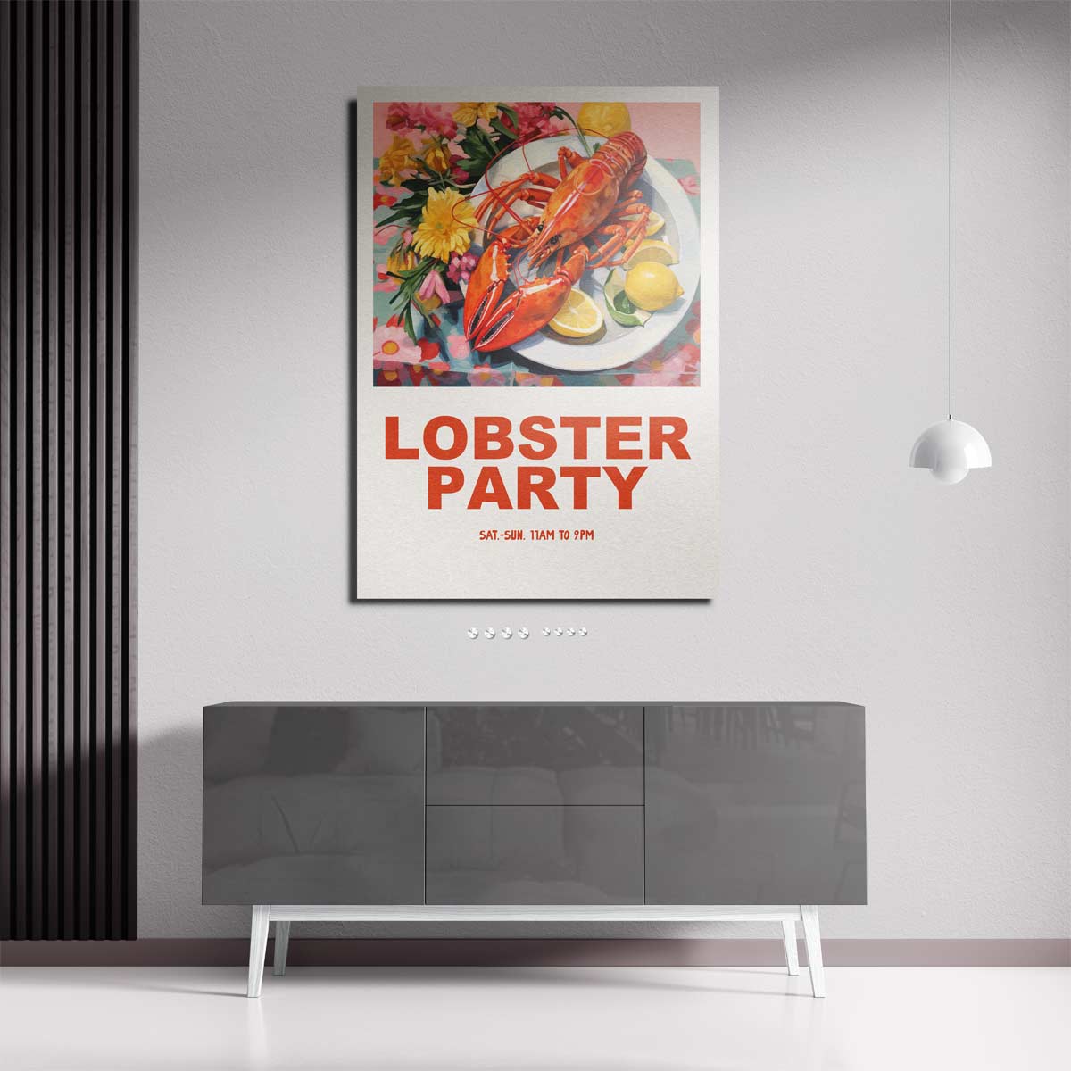 Lobster Party Poster – staande wandkunst voor woonkamer of interieur