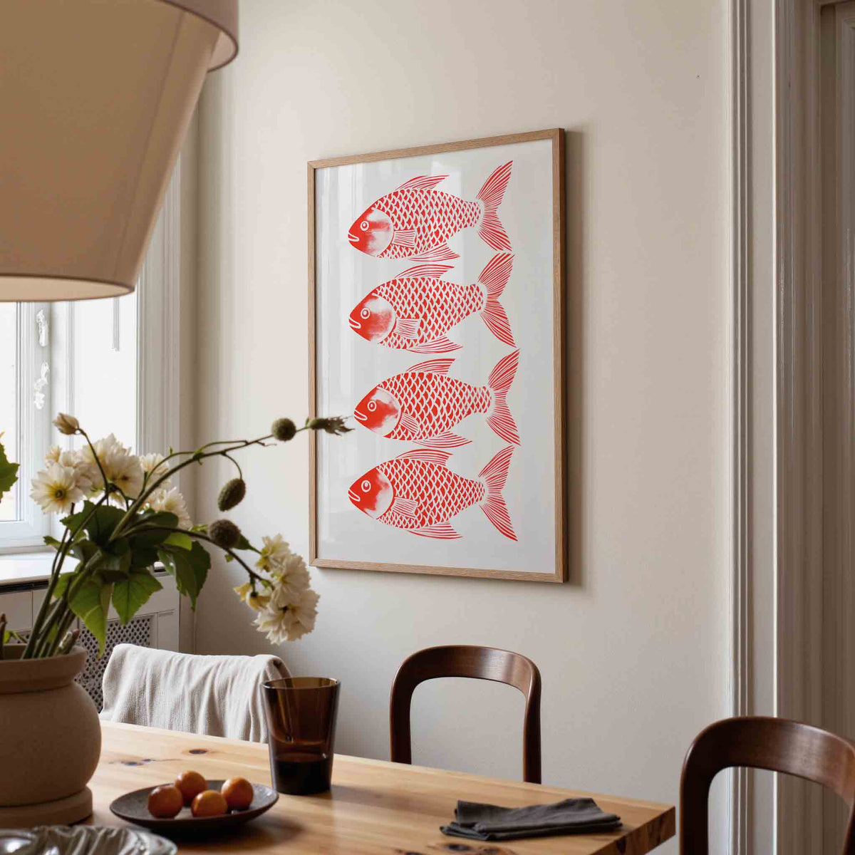 Vier rode vissen – kunst en design poster in portret formaat