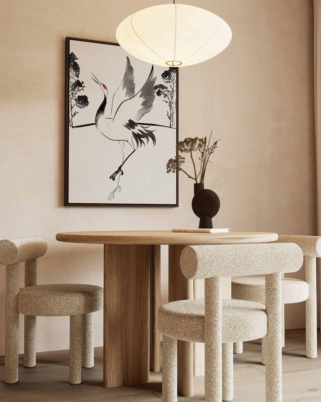 Dansende Kraanvogel in Inkt – staand kunstwerk voor modern interieur