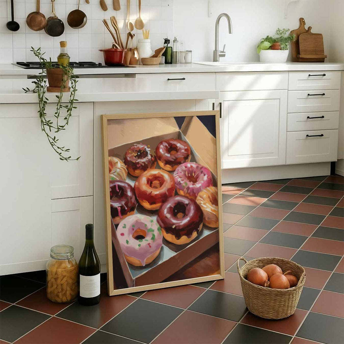 Kleurrijke Donut Traktatie – staande muurposter voor keuken of eethoek