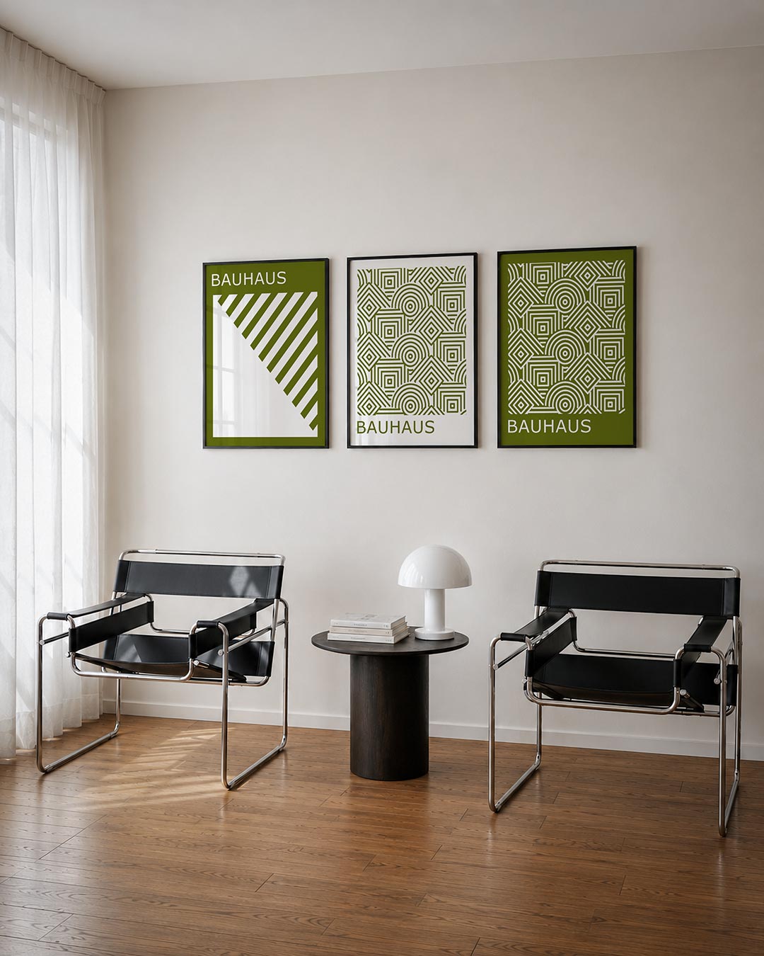 Diagonal lijnen driedelige posterset – deze posterset in drie delen toont een speels lijnenspel van diagonale strepen in