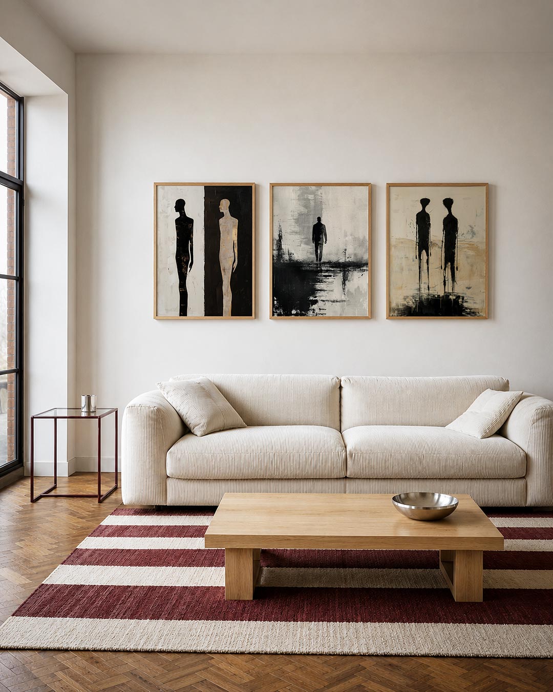 Silhouet contrast driedelige posterset – twee figuren staan tegenover elkaar, gescheiden door een