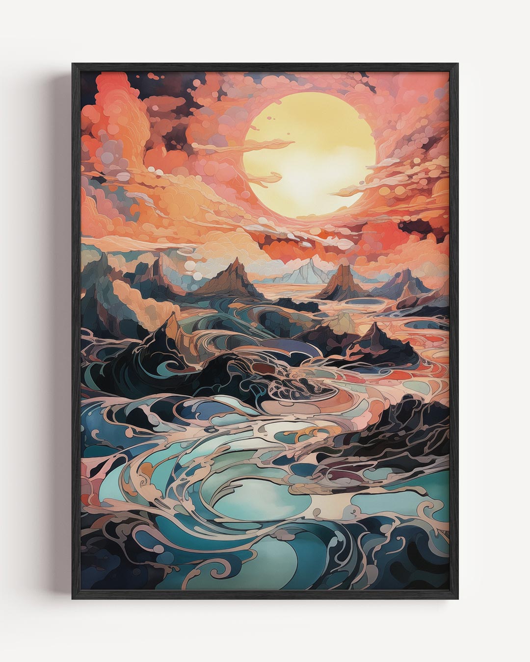 Dromerige Zonsondergang Landschap – natuur en stad portret poster als wanddecoratie