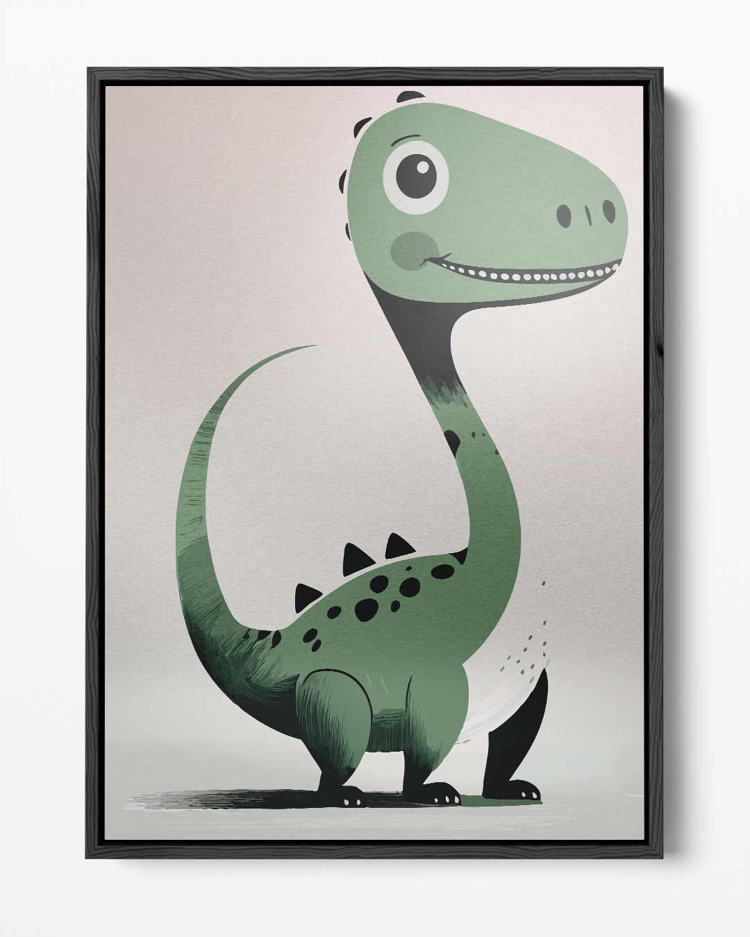 Vrolijke Groene Dino Illustratie – portret kunstwerk als wanddecoratie