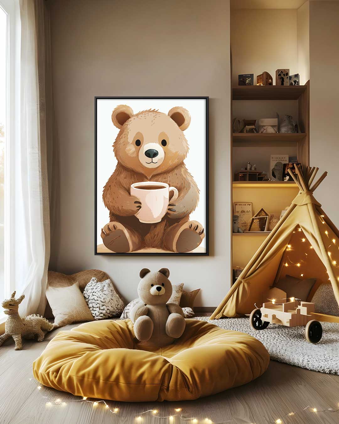 Knuffelige Berenkoffie – modern portret kunstwerk van WallArtistic