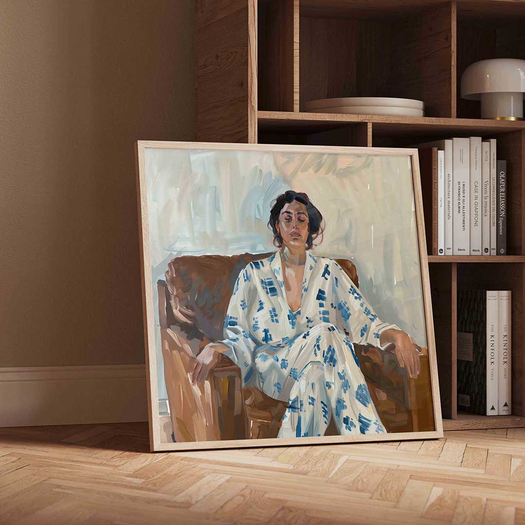 Vrouw in stoel – moderne wandkunst als vierkante poster