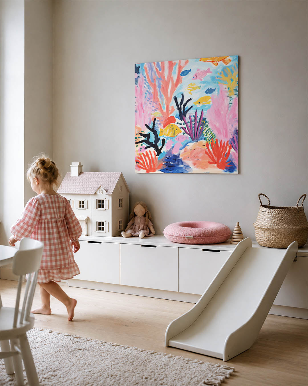 Kleurrijke onderwaterwereld kunstwerk – tweede productweergave – dit werk toont een levendige onderwaterwereld met kleurrijke
