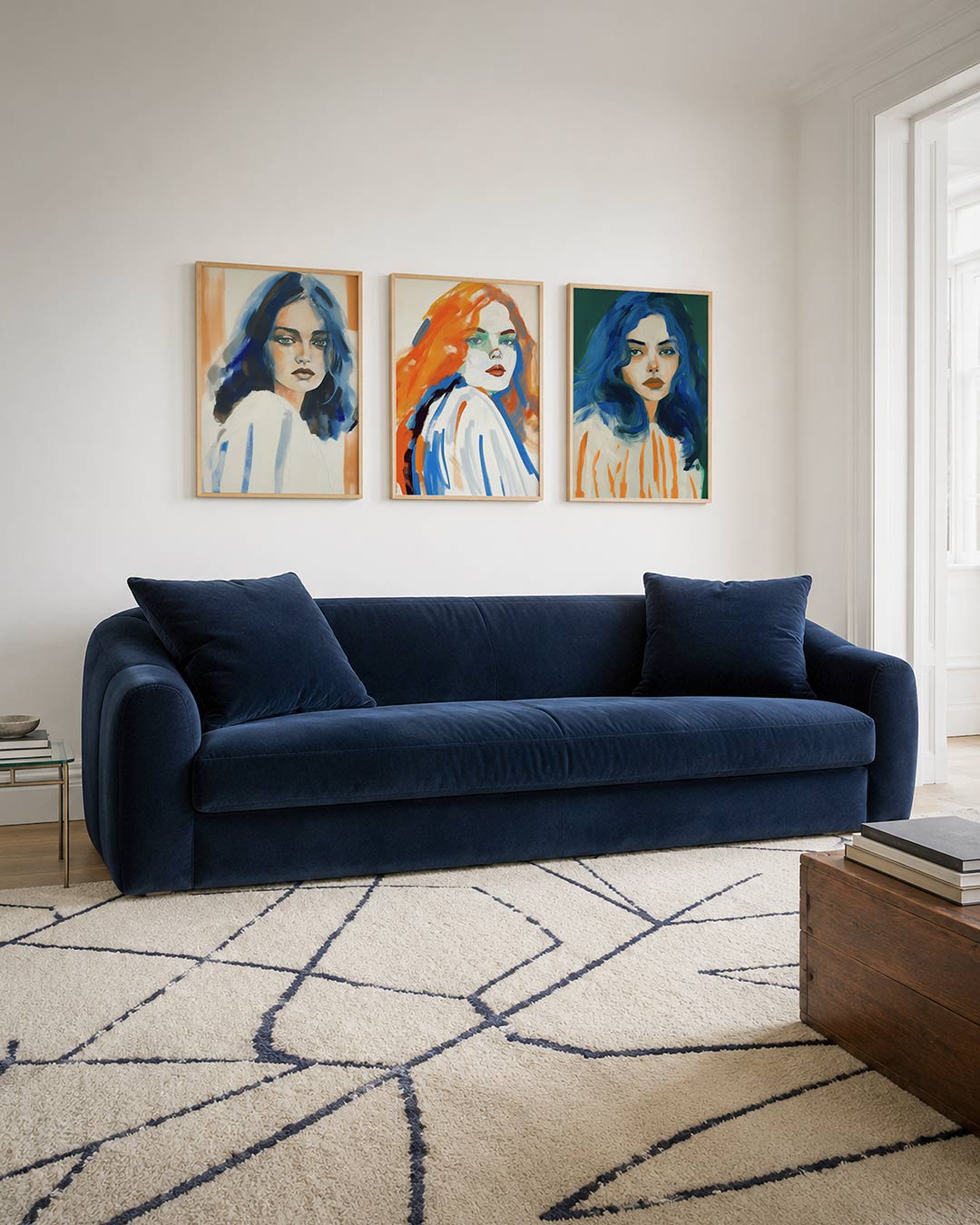 Kleur en portret posterset – tweede productweergave – een vrouwelijk portret met blauwe en oranje tinten