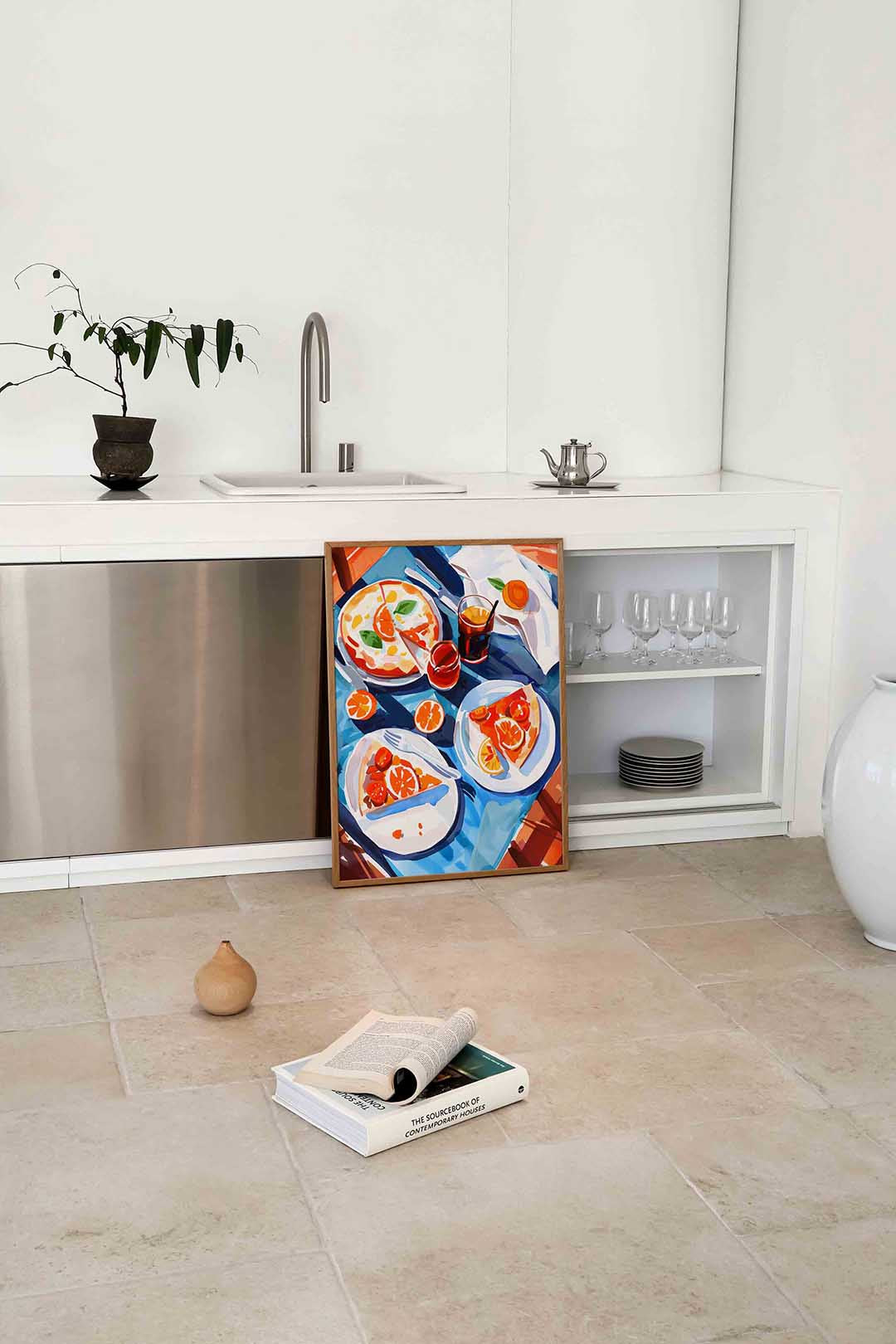 Pizza en drankjes – culinaire wandkunst als portret poster