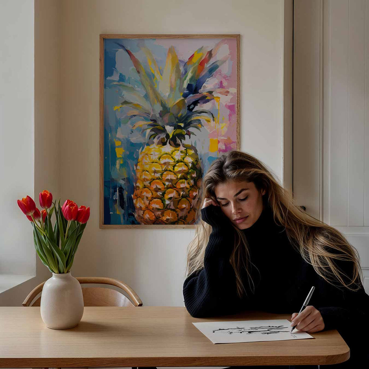 Kleurrijke Ananas Expressie – keuken portret poster, afbeelding 7