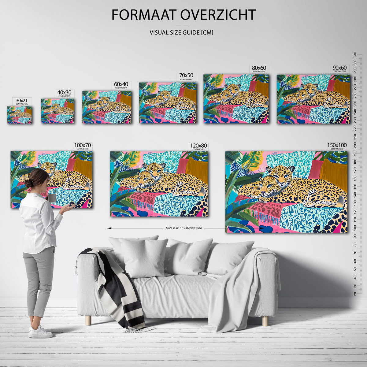 Luipaarden op kleurrijke achtergrond – liggende muurposter met jungle thema