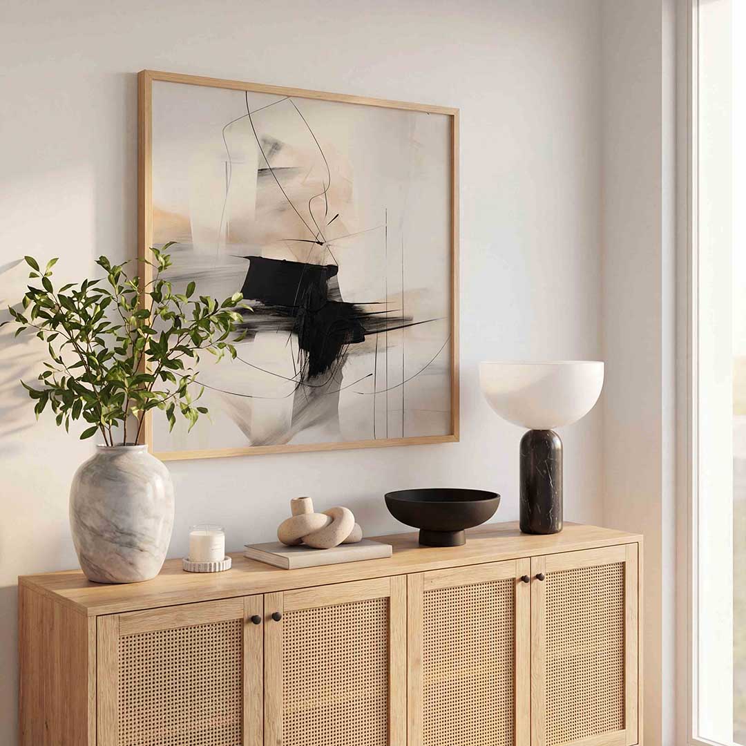 Abstracte lijnen en vormen – kleurrijke poster in vierkant formaat