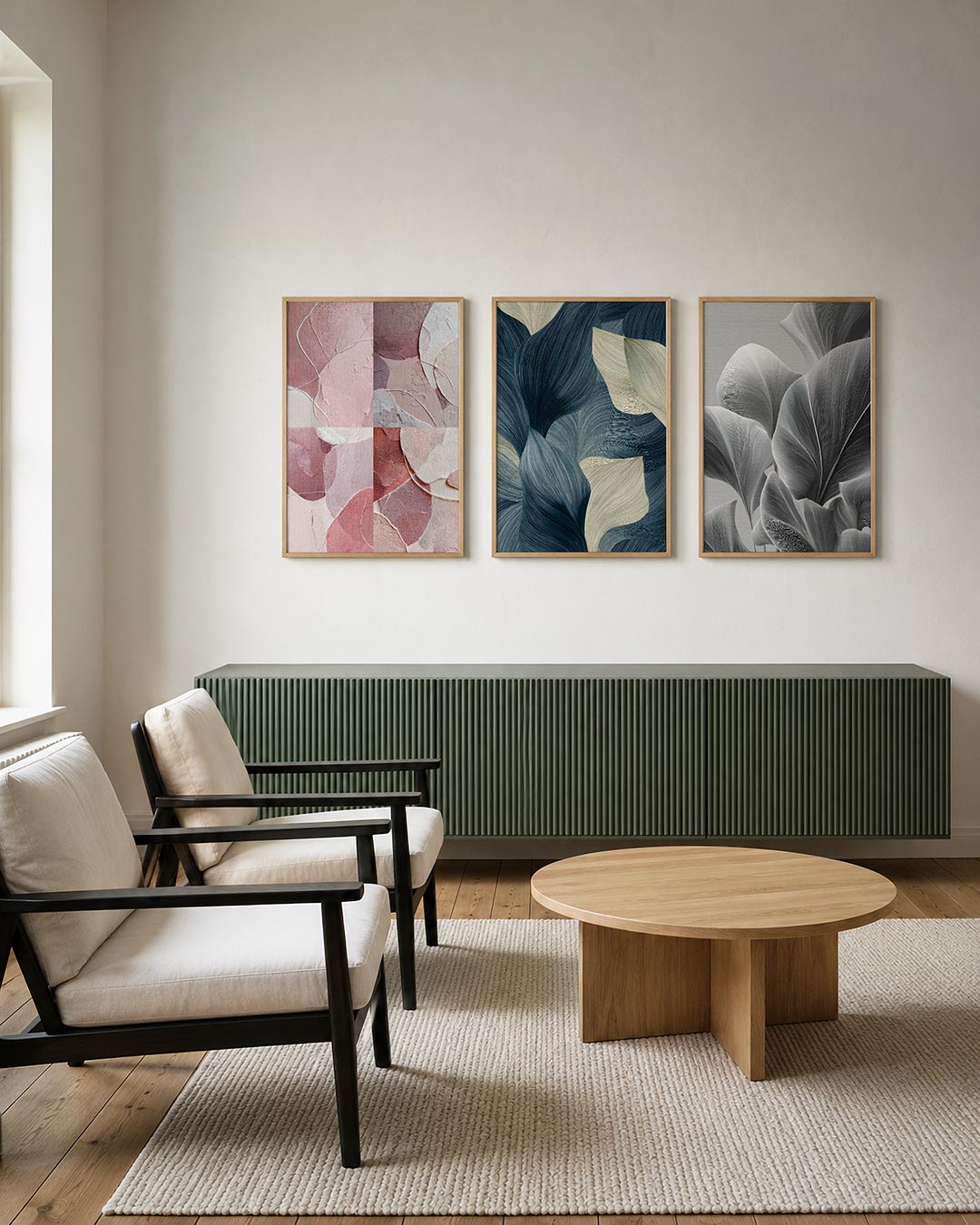 Zachte kleurvlakken posterset – derde productweergave – deze posterset in drie delen toont een spel van ronde