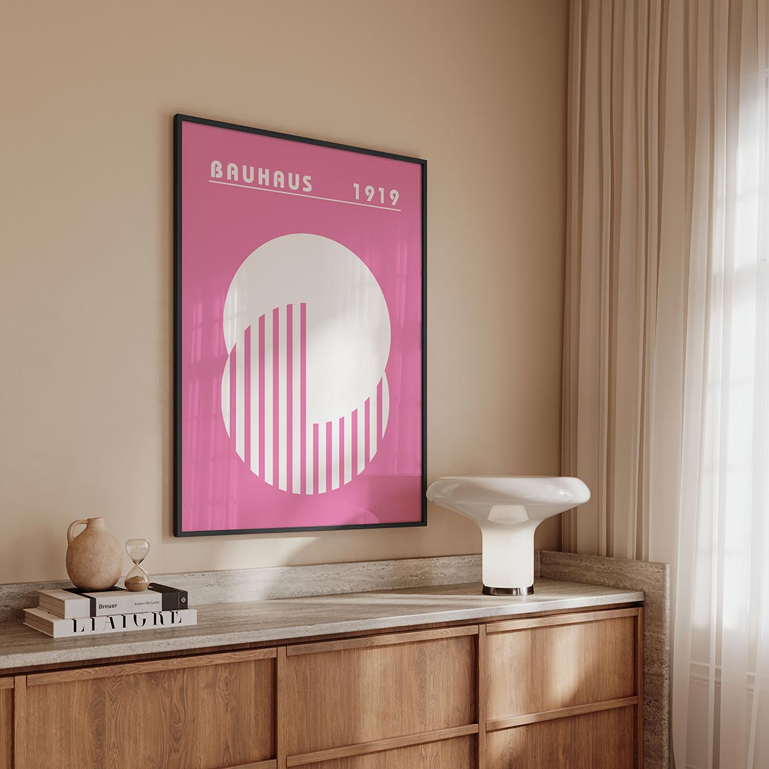 Cirkel en strepen – geometrische Bauhaus poster in staand formaat