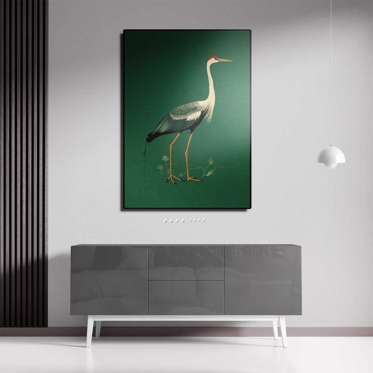 Elegante Kraanvogel Illustratie – canvas kunstwerk als wanddecoratie