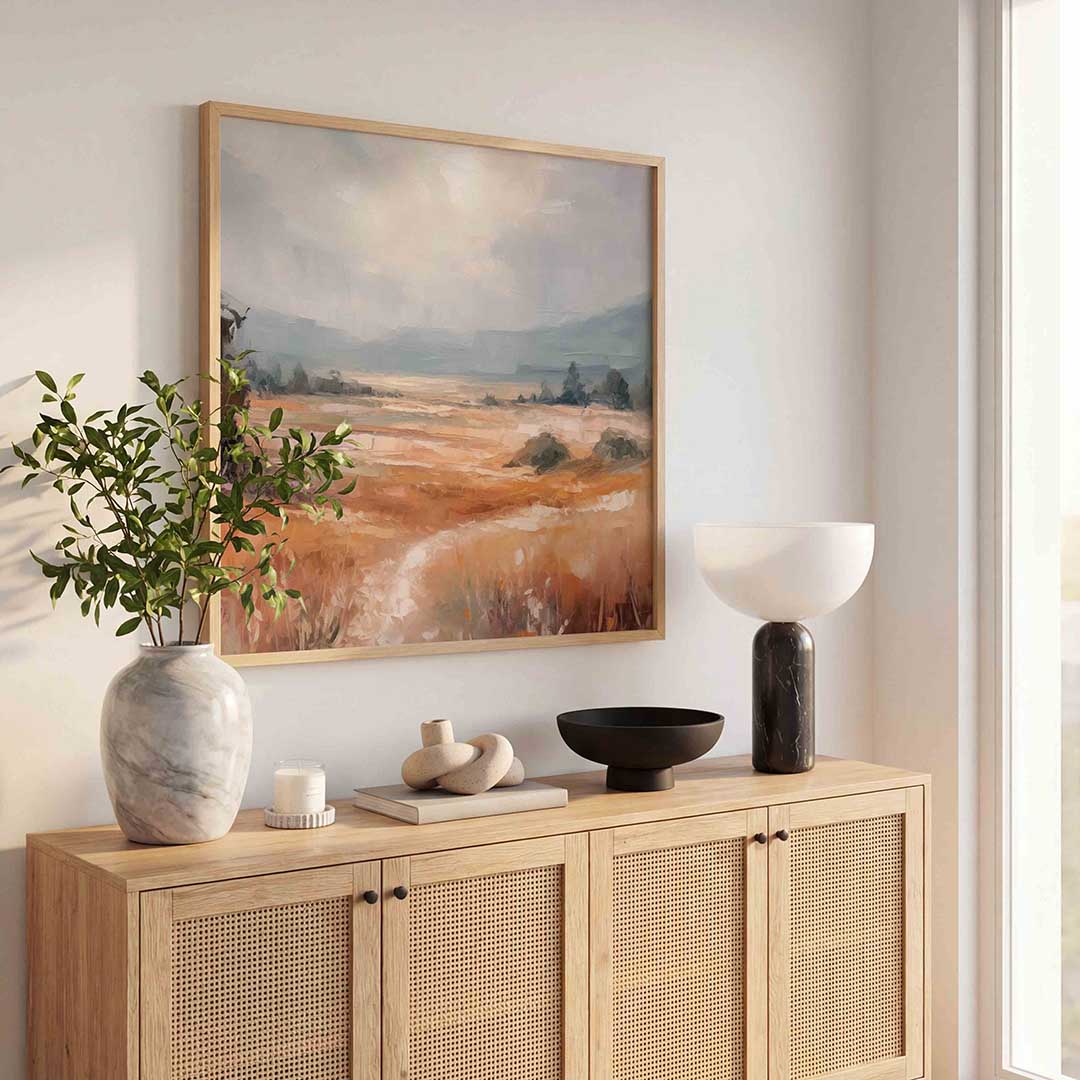 Landschap met heuvels – kleurrijke poster in vierkant formaat